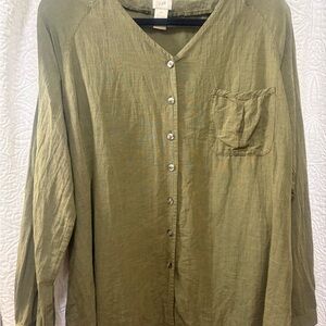 J. Jill Olive Green Button-Front Casual Men’s Shirt